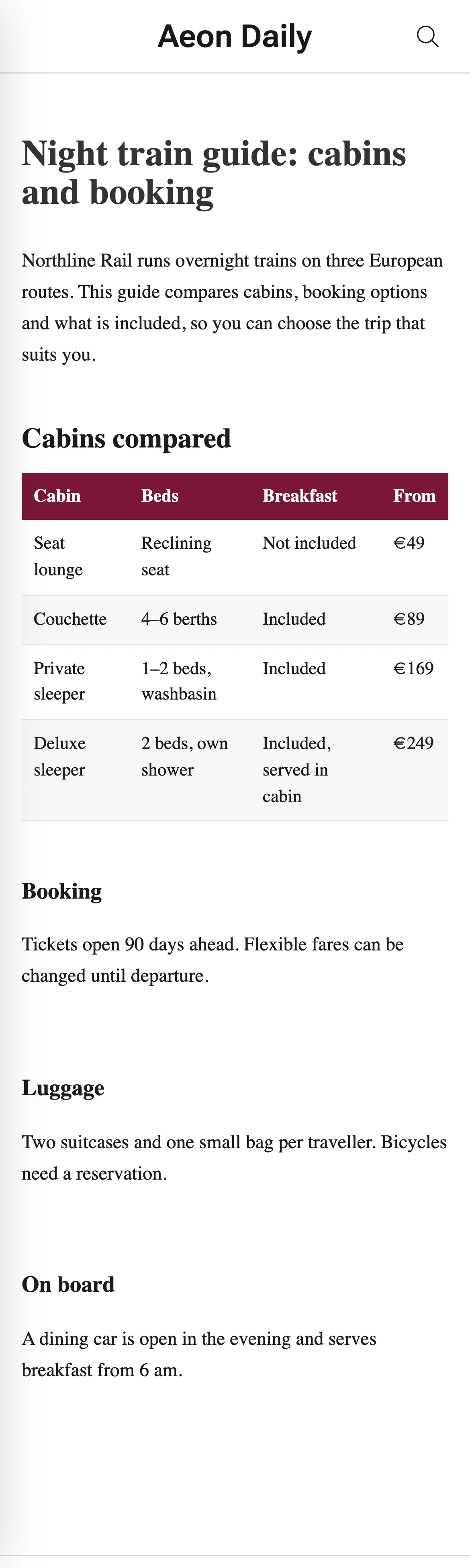 The same wide page on a phone, with the table columns sized to their content.